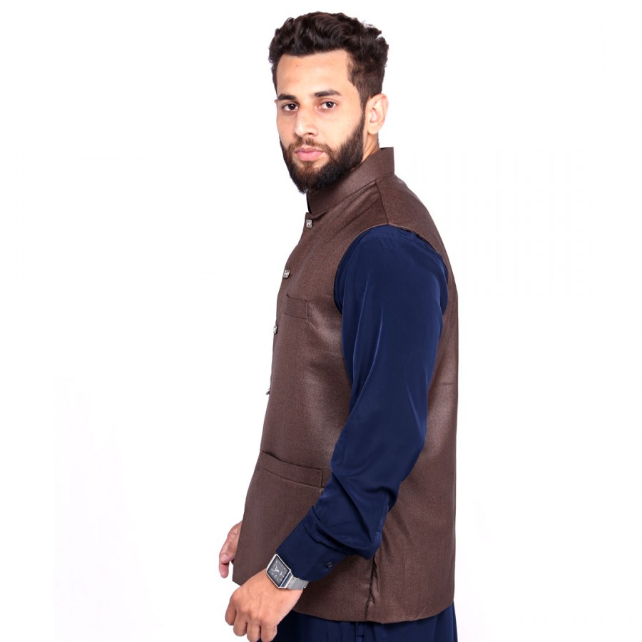 Kamaal Khan Metal Brown Shining Waistcoat For Men - KK-48